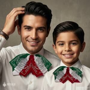 Tricolor Mexican Charro Moño Set – Eagle & Grecas Embroidered Bows